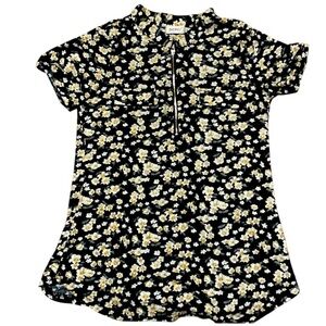 Bepei Floral Top Zip Neck Black Cream Medium